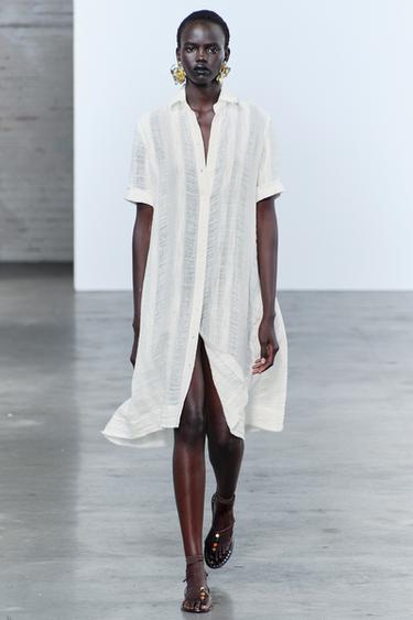 Zara JACQUARD TUNIC DRESS ZW COLLECTION - Ecru - Image 0
