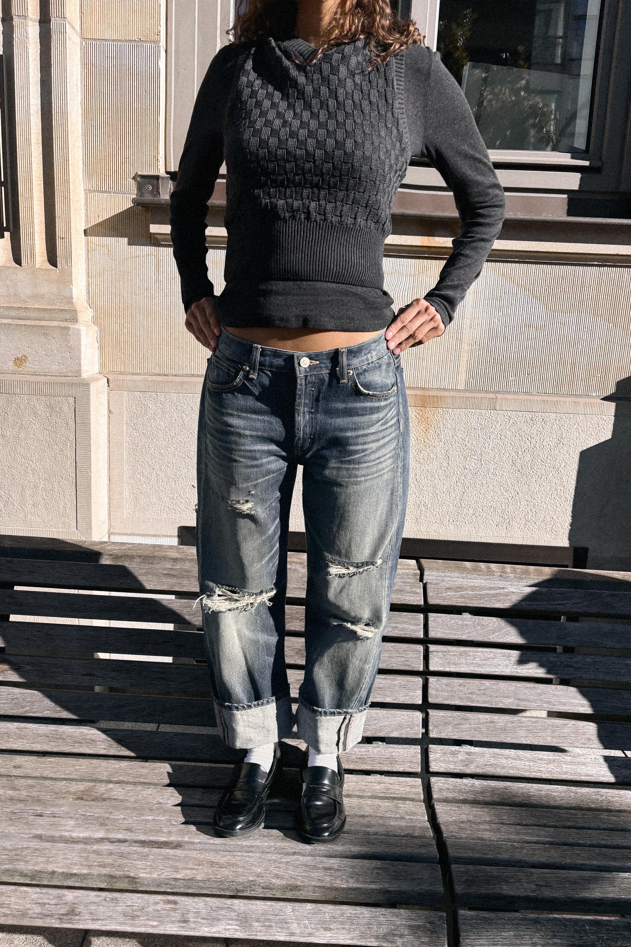 TRF MID-RISE RIPPED STRAIGHT JEANS