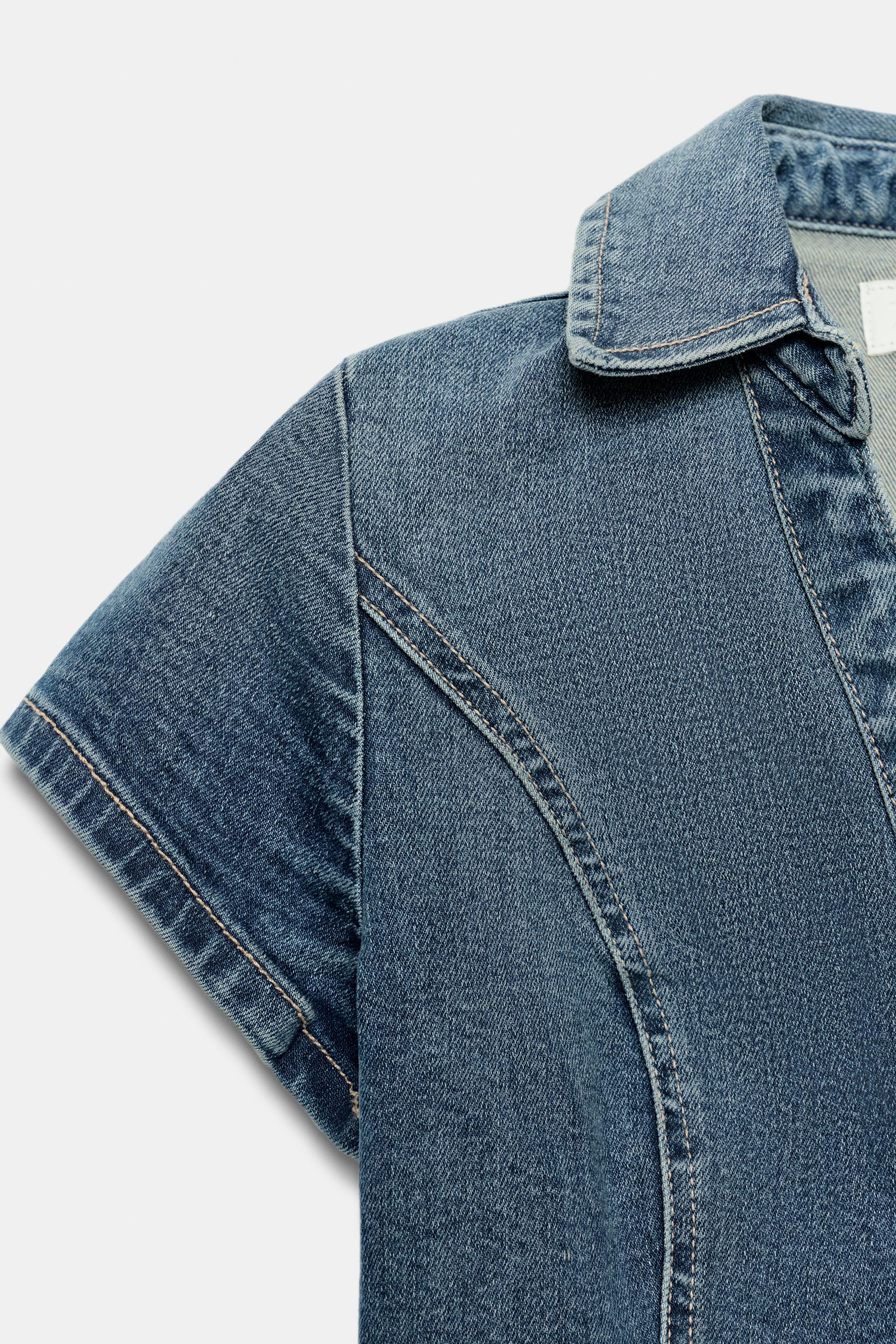 Zara TRF DAR KESİM DENIM GÖMLEK görsel 8