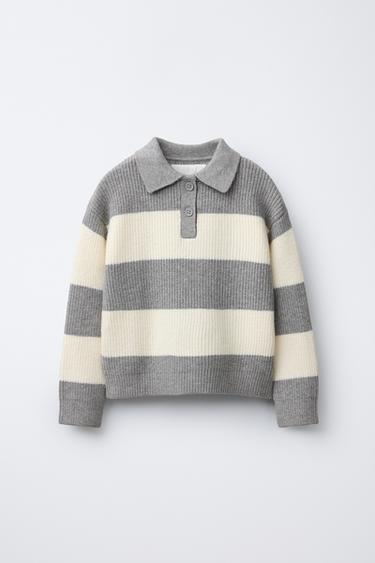 STRIPED KNIT POLO SWEATER - Stripes by Zara - Image 0