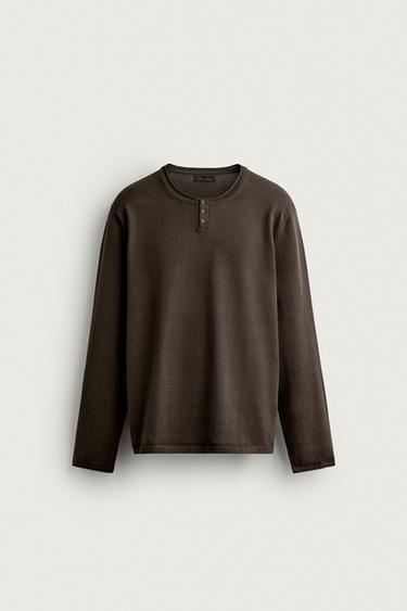 KNIT HENLEY T-SHIRT - Chocolate by Zara