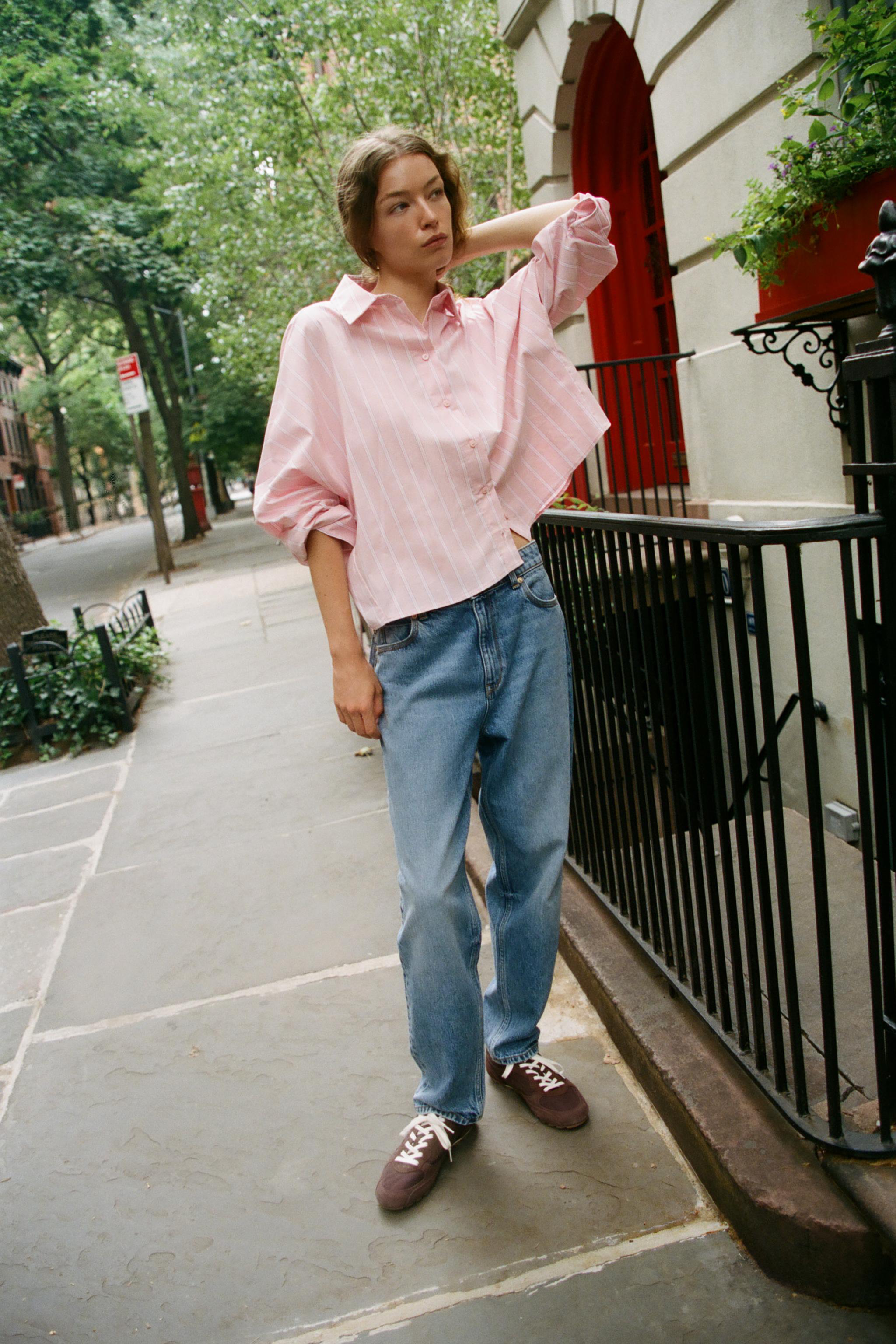 WIDE ARMHOLE STRIPED SHIRT — Pink / White