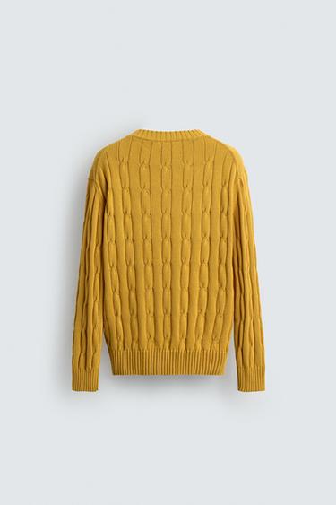 PULL STRUCTURÉ À TORSADES EN COTON - Jaune de Zara - Image 1