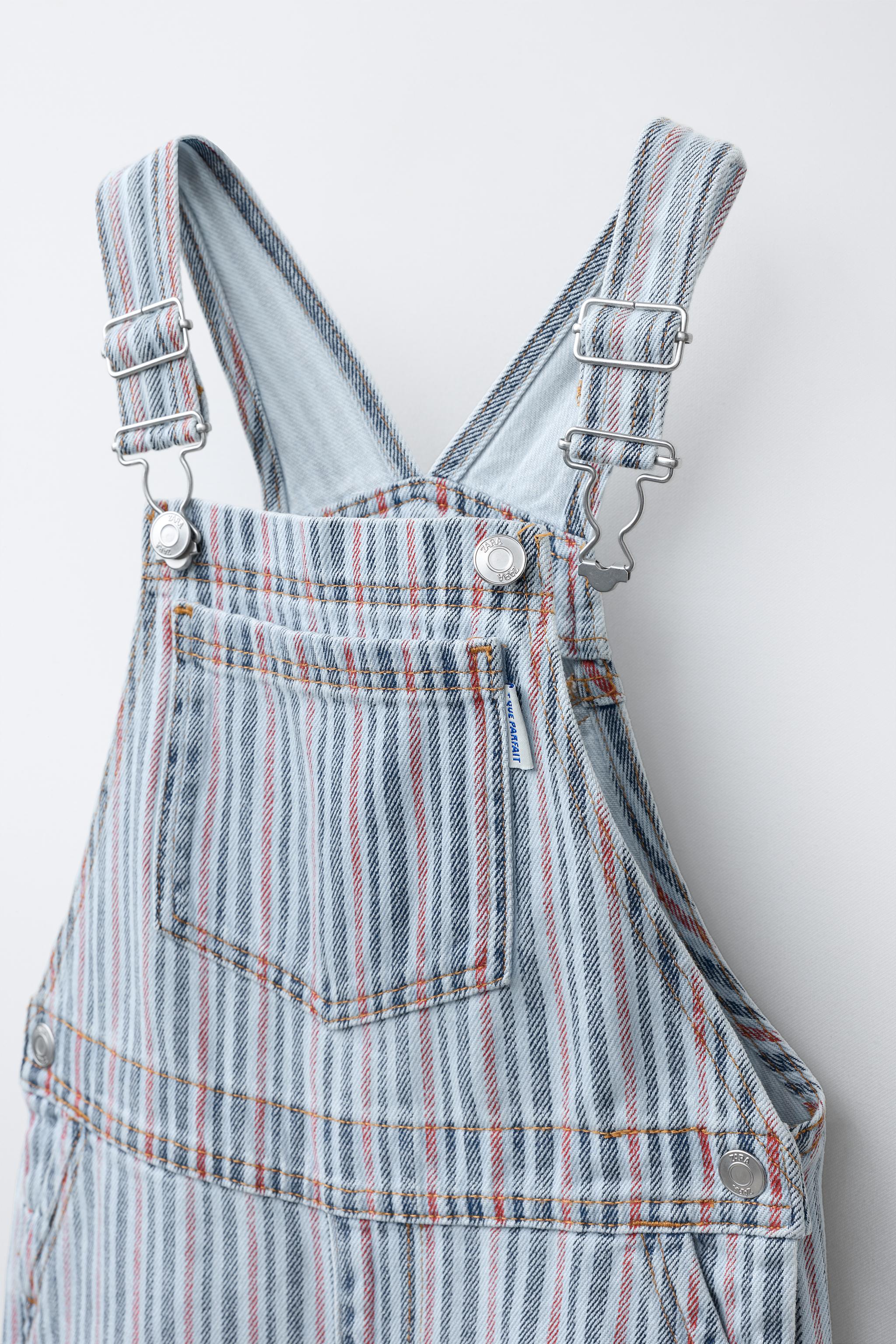 ストライプ柄ショートデニムオーバーオール - ストライプ | ZARA Japan