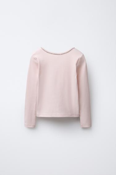 Zara JEWELED RIB T-SHIRT - Pink