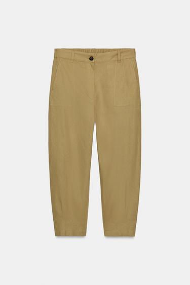 Zara LINEN JOGGER PANTS - Oil