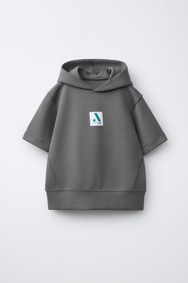 SUDADERA CAPUCHA MANGA CORTA SPORTY CON MODAL - Gris antracita de Zara - Imagen 0