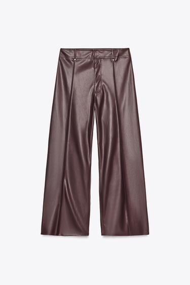 ZW COLLECTION TAILORED WIDE-LEG LEATHER-EFFECT TROUSERS - Burgundy by Zara