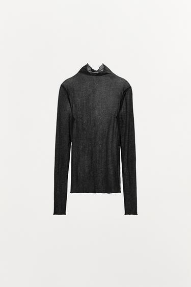 Zara COTTON JERSEY TOP - Black - Image 0