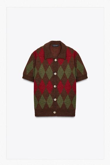 SVETR POLO S KOSOČTVERCOVÝM VZOREM - Vícebarevná od Zara