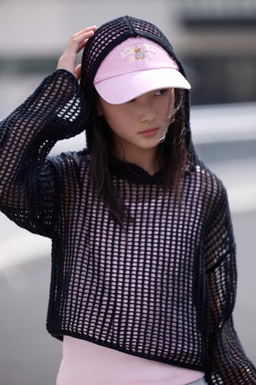Zara 連帽網眼針織衫 - 黑色
