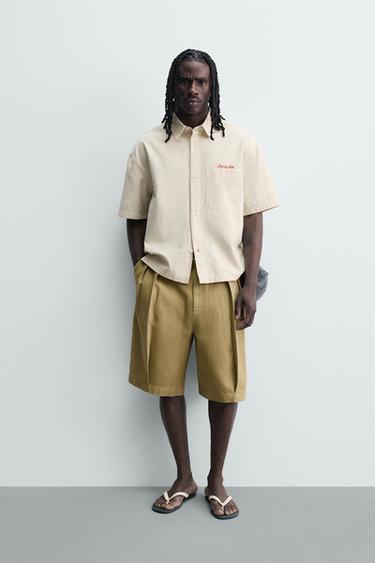 RELAXED FIT PLEATED BERMUDA SHORTS - camel by Zara