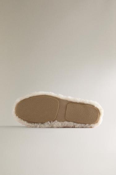 FAUX SHEARLING LEATHER LOAFER SLIPPERS - Beige by Zara - Image 5
