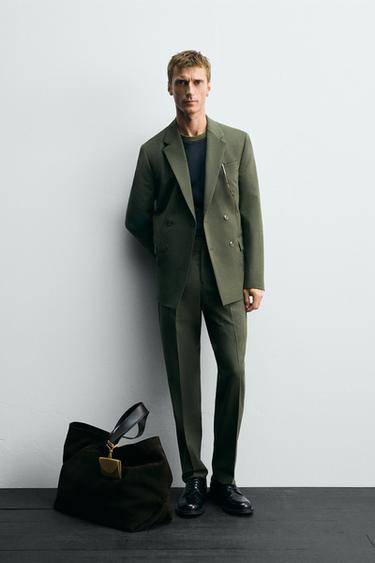 Zara WOOL SUIT PANTS - Green