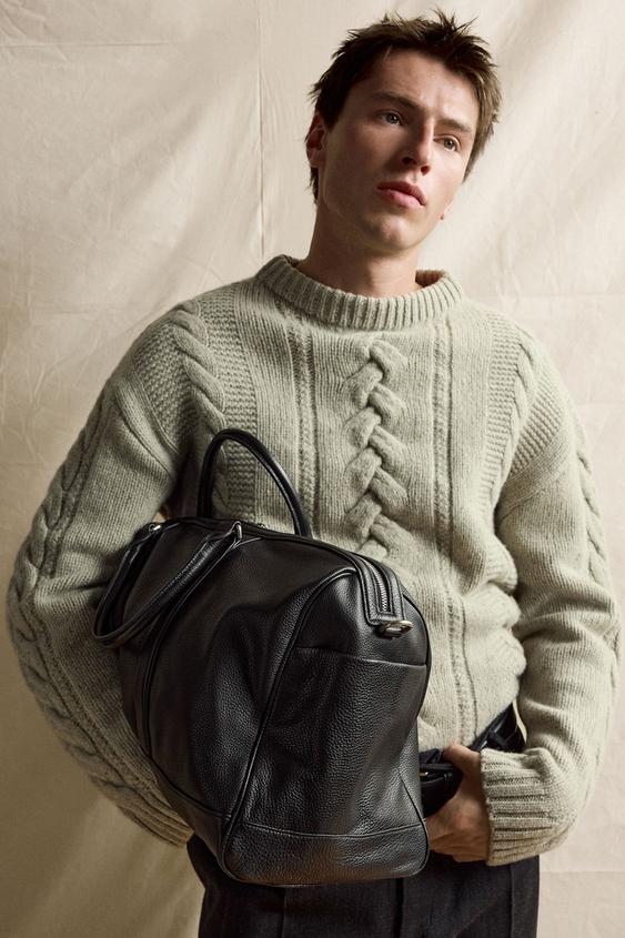 Zara LEATHER TRAVEL BAG - Black - Image 0