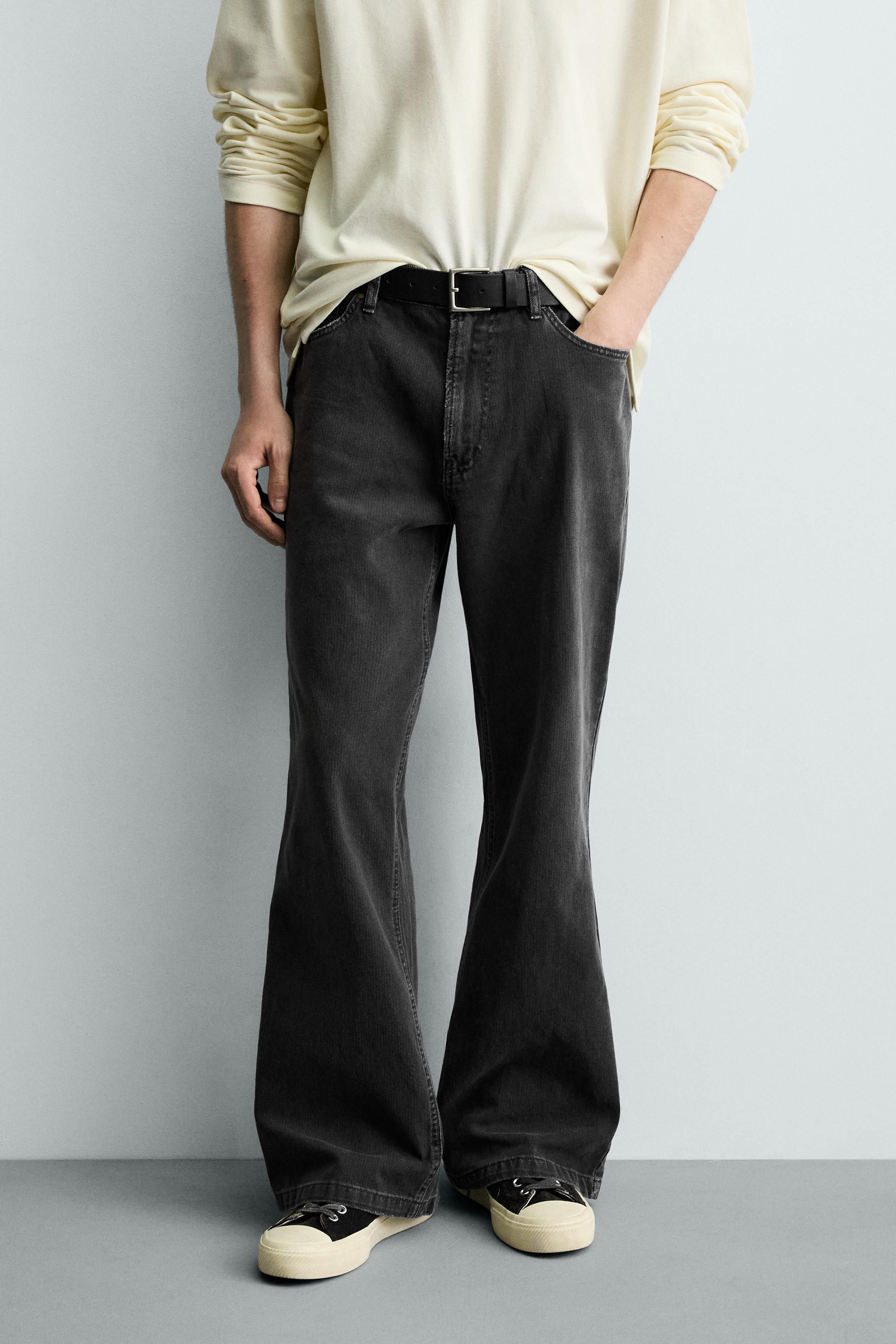 FLARE FIT TEXTURED COTTON TROUSERS — Dark grey (alternate view)