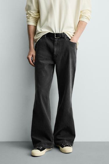 FLARE FIT TEXTURED COTTON TROUSERS - Dark grey by Zara