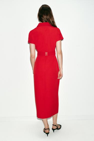 ROBE MI-LONGUE AVEC CEINTURE - Rouge de Zara - Image 5