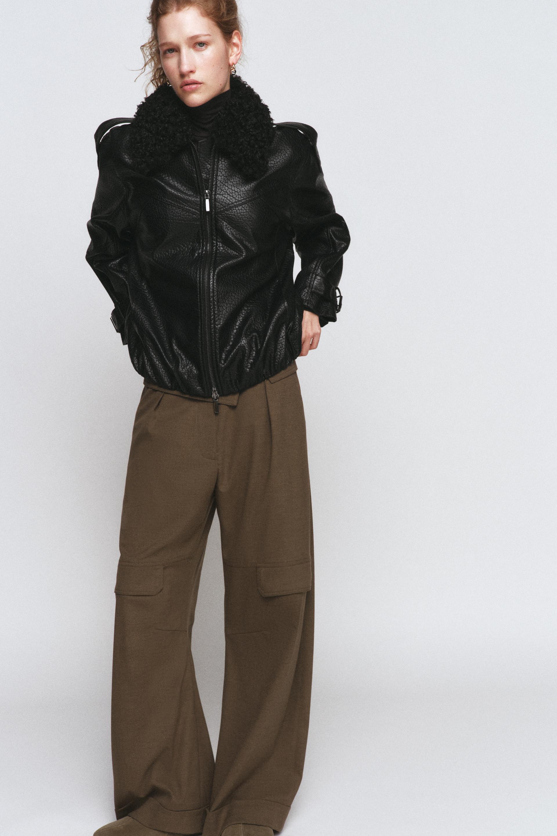 Zara FAUX LEATHER BOMBER JACKET ZW COLLECTION
