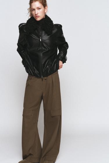 Zara FAUX LEATHER BOMBER JACKET ZW COLLECTION - Black - Image 0