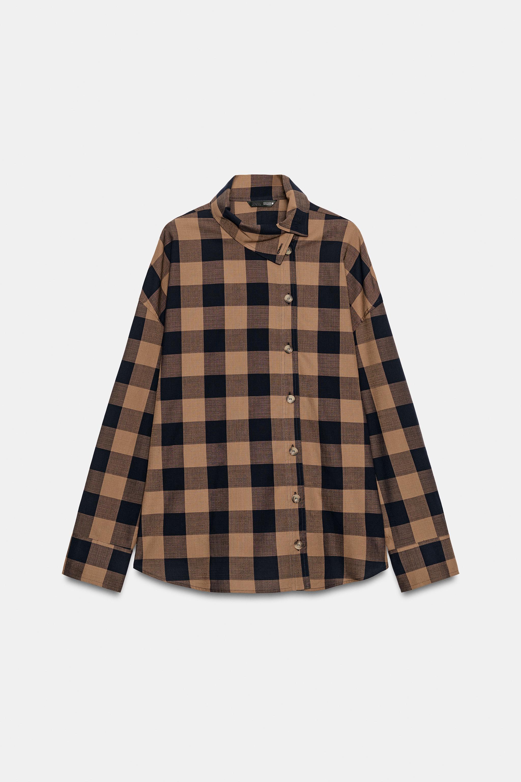 WRAPPED CHECK SHIRT - Brown-Blue | ZARA South Africa