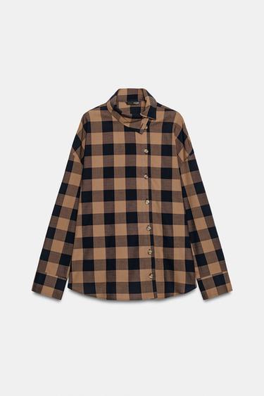 WRAPPED CHECK SHIRT - Brown-Blue by Zara - Image 0