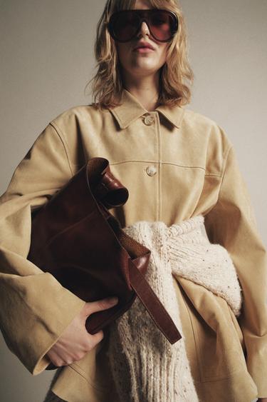 Zara SUEDE LEATHER JACKET ZW COLLECTION LIMITED EDITION - Butter
