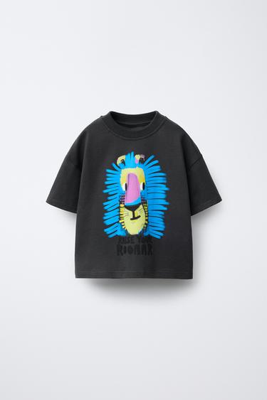 ANIMAL PRINT T-SHIRT - Anthracite grey by Zara