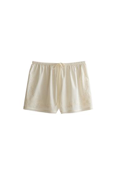 Zara LACE COTTON SHORTS - Ecru