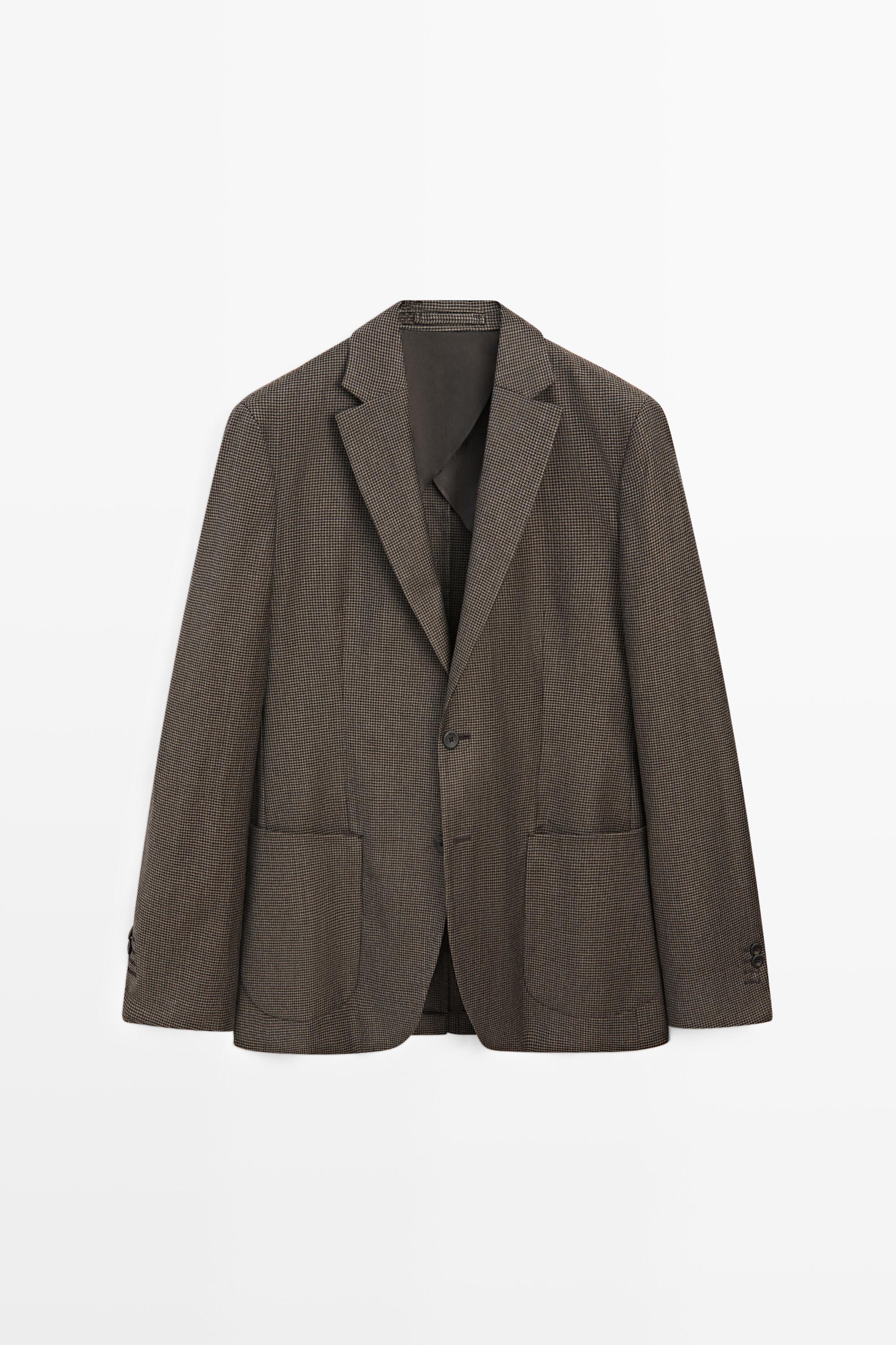 Wool-blend blazer with pocket details — Dark brown