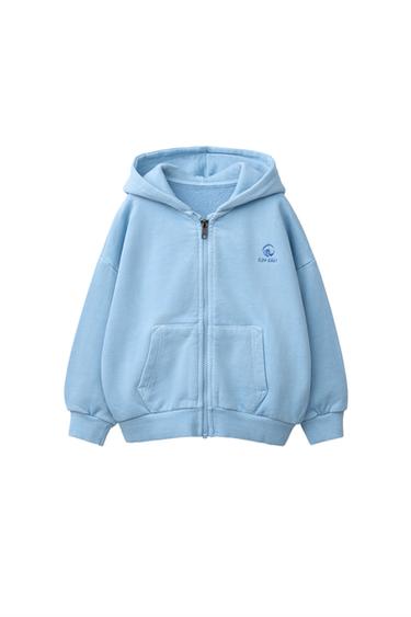 ZIP-UP HOODIE WITH EMBROIDERED LOGO - Faded blue by Zara