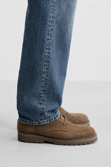 LEATHER LACE-UP BOOTS - Brown by Zara - Image 0