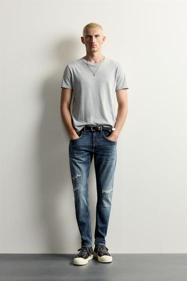 Zara DISTRESSED SKINNY FIT JEANS - Blue