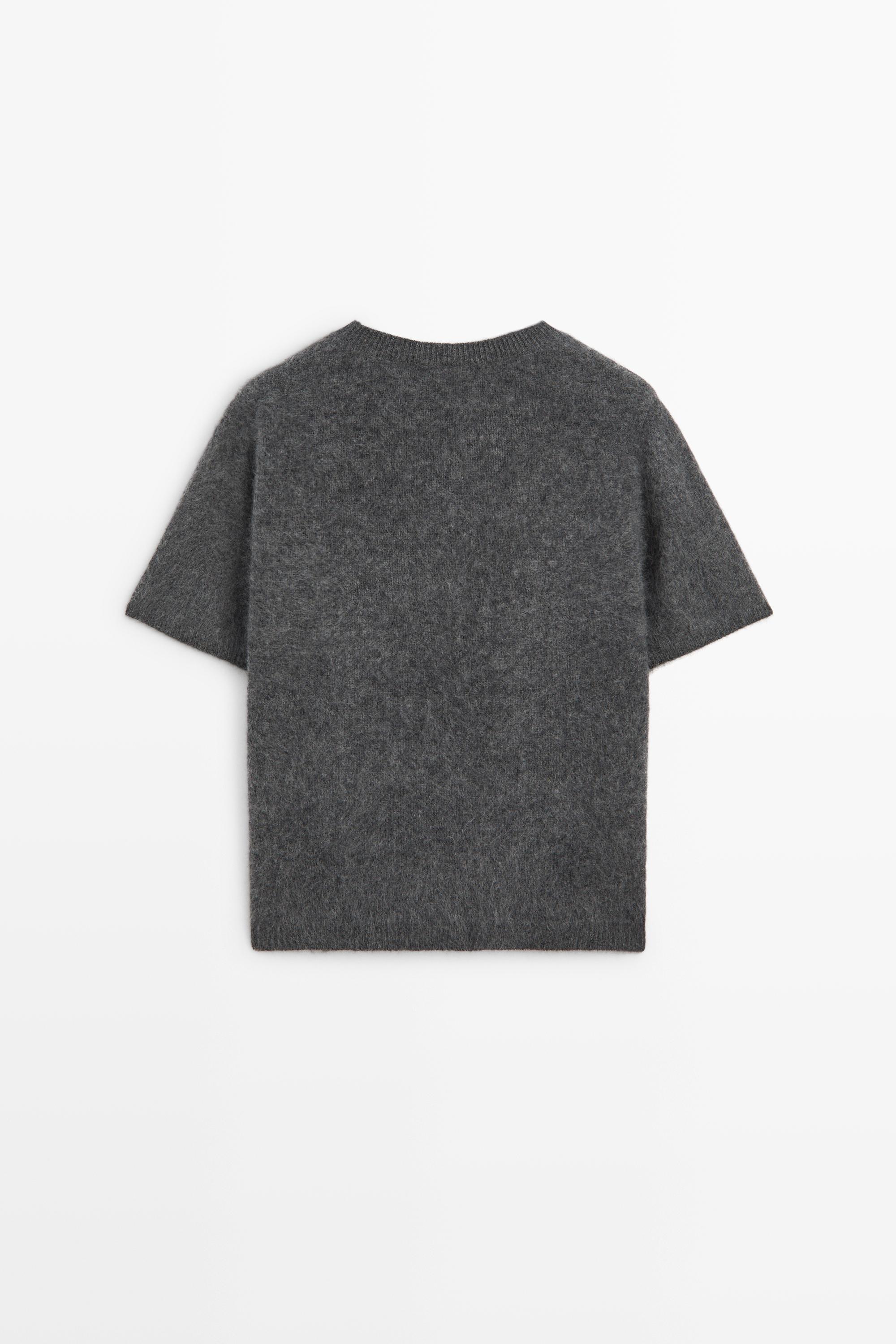 Wool cashmere argyle short sleeve knit sweater