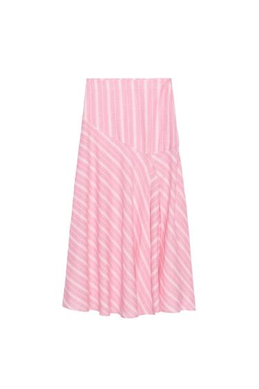STRIPED LINEN BLEND MIDI SKIRT