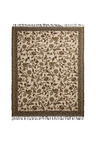 FLORAL JACQUARD THROW - Green / Blue by Zara