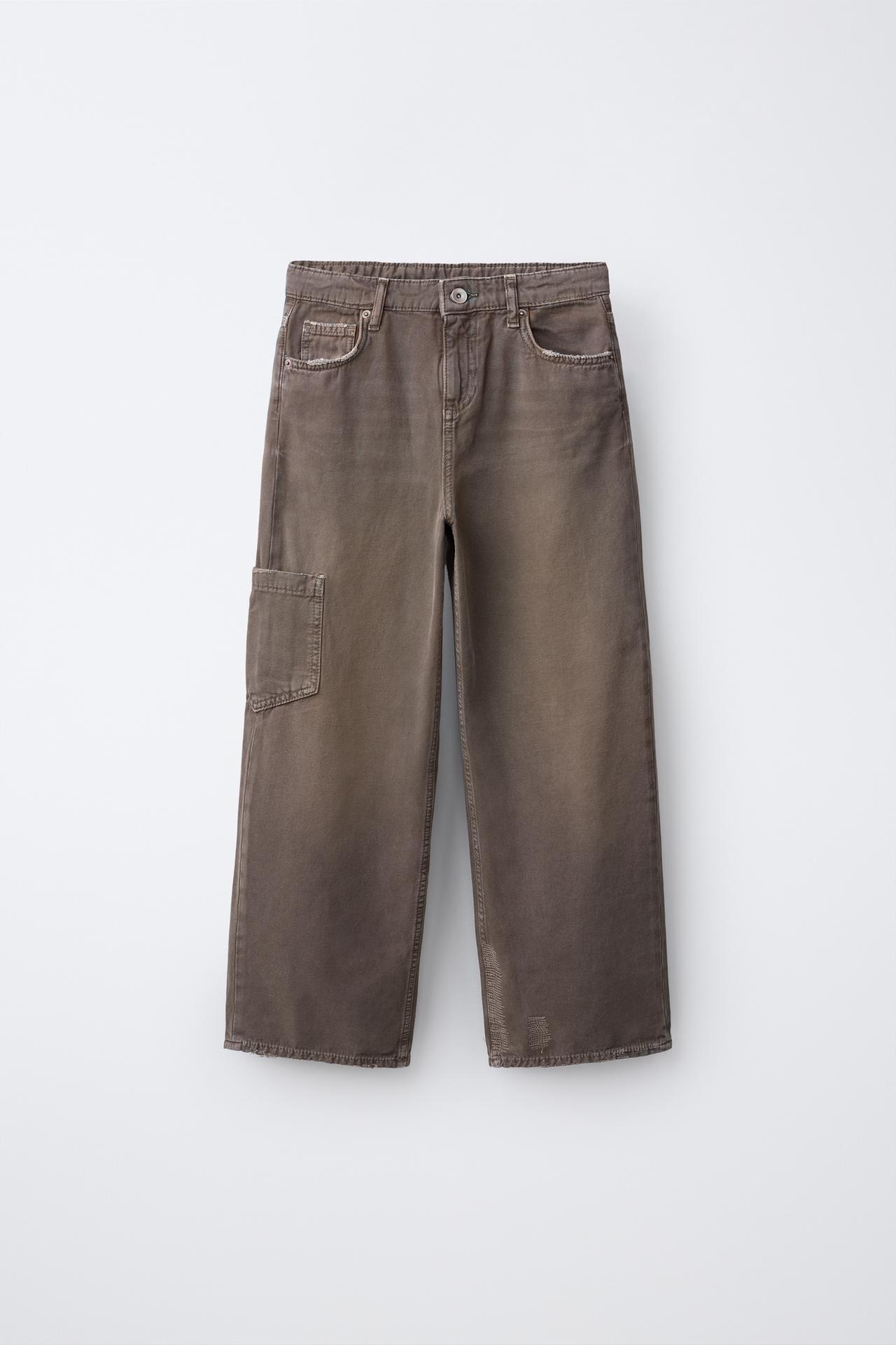 WIDE LEG CARGO JEANS — Brown