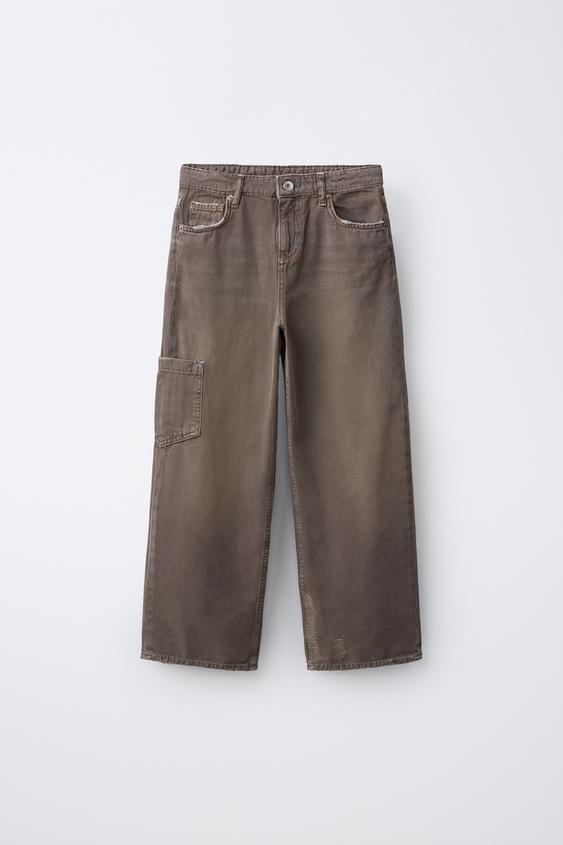 WIDE-LEG CARGO JEANS - Brown by Zara - Image 0