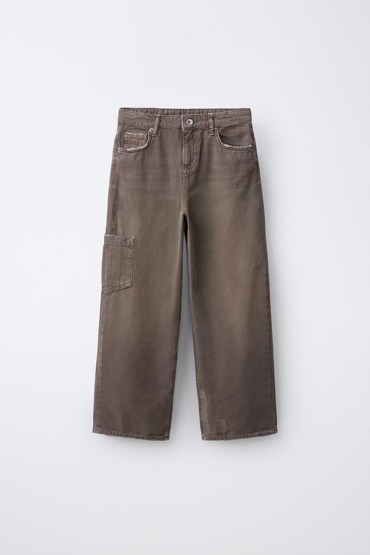 WIDE LEG CARGO JEANS — Brown