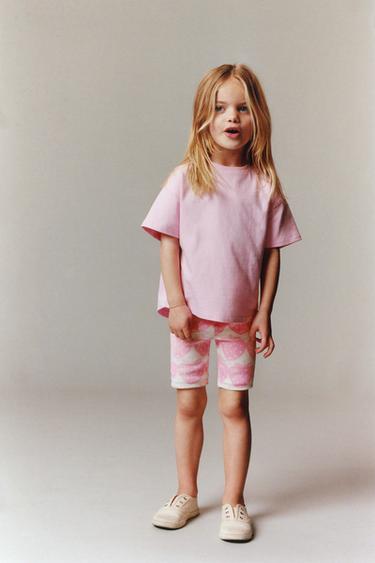 Zara SOLID T-SHIRT AND PRINTED BIKE SHORTS SET - Pink