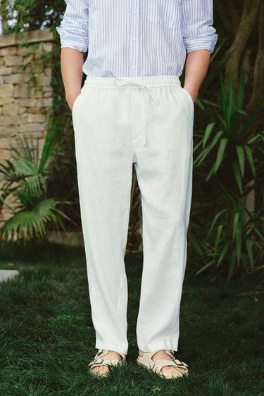 100% LINEN RELAXED FIT TROUSERS - White by Zara