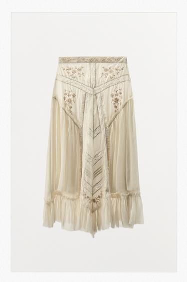SAIA COMBINADA BORDADOS RENDA LIMITED EDITION - Branco-marfim da Zara