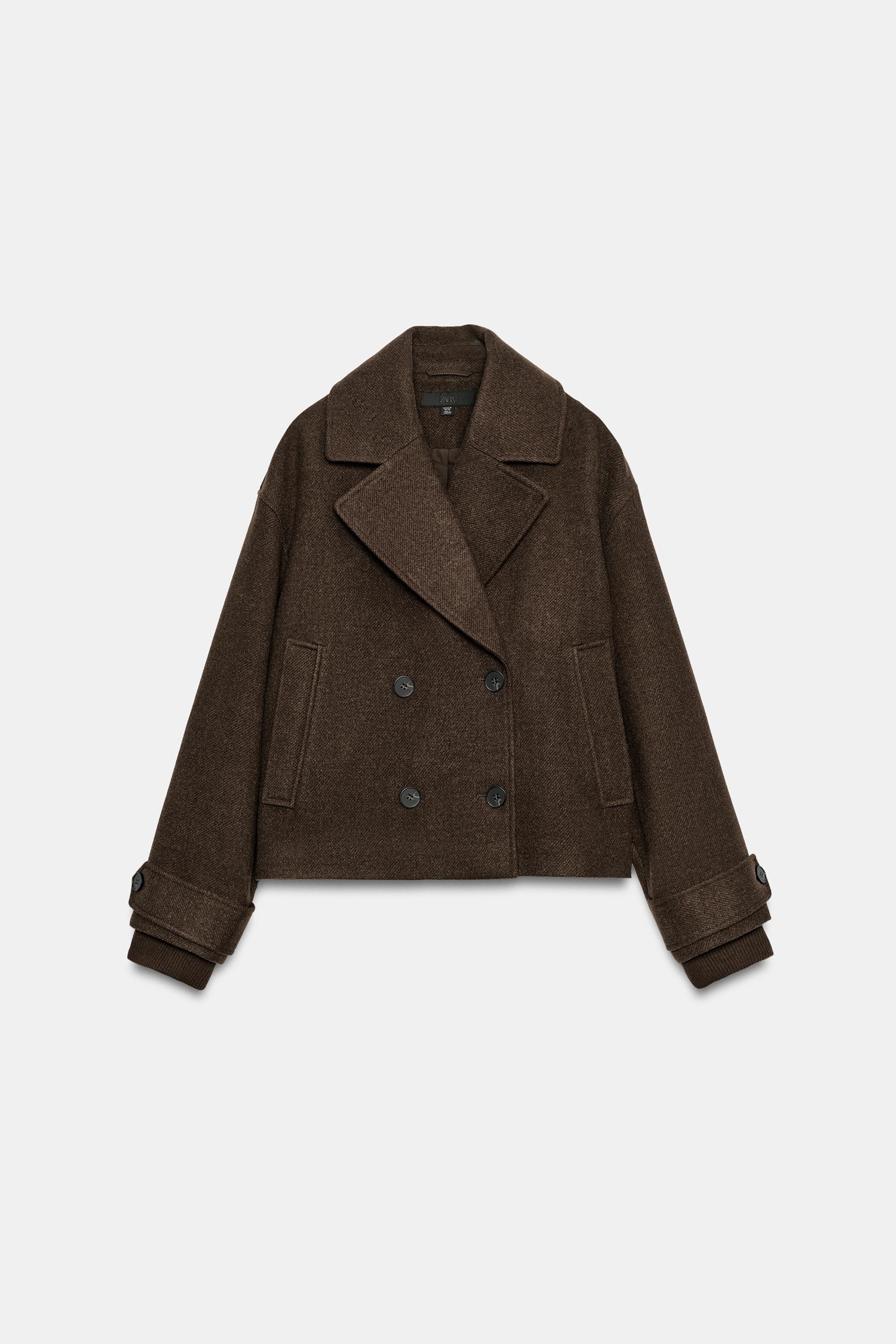 ソフトダブルブレストショートコート - ブラウン | ZARA Japan / 日本