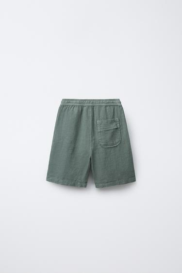 100% LINEN BERMUDA SHORTS - Duck green by Zara - Image 1