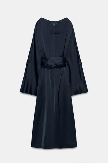 ROBE MIDI CEINTURE AVEC LIN ZW COLLECTION - Bleu de Zara - Image 8
