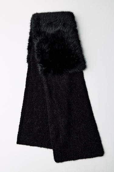 CONTRAST KNIT FAUX FUR STOLE - Black by Zara - Image 6
