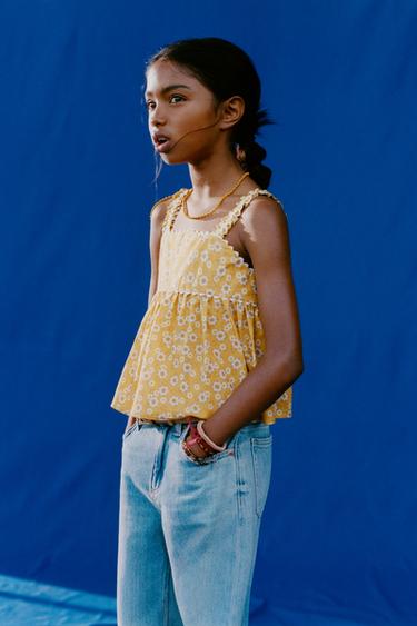 FLORAL TOP WITH RICKRACK TRIM - Pastel yellow by Zara