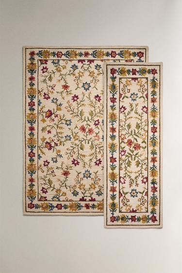 FLORAL PRINT WOOL RUG - Multicoloured by Zara