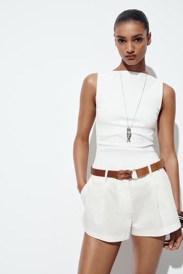 BELTED FLOWING BERMUDA SHORTS - Ecru by Zara - Image 1