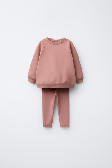 PLAIN SWEATSHIRT AND LEGGINGS SET - Chalk pink by Zara